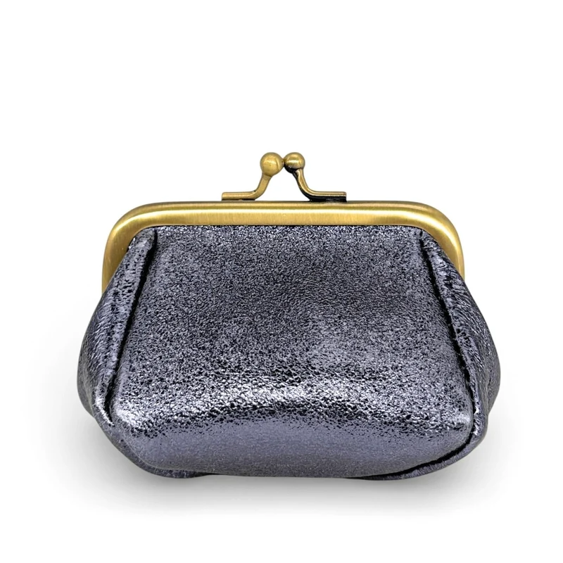 Pochette porte-monnaie en cuir irisé REINETTE Bleu céleste