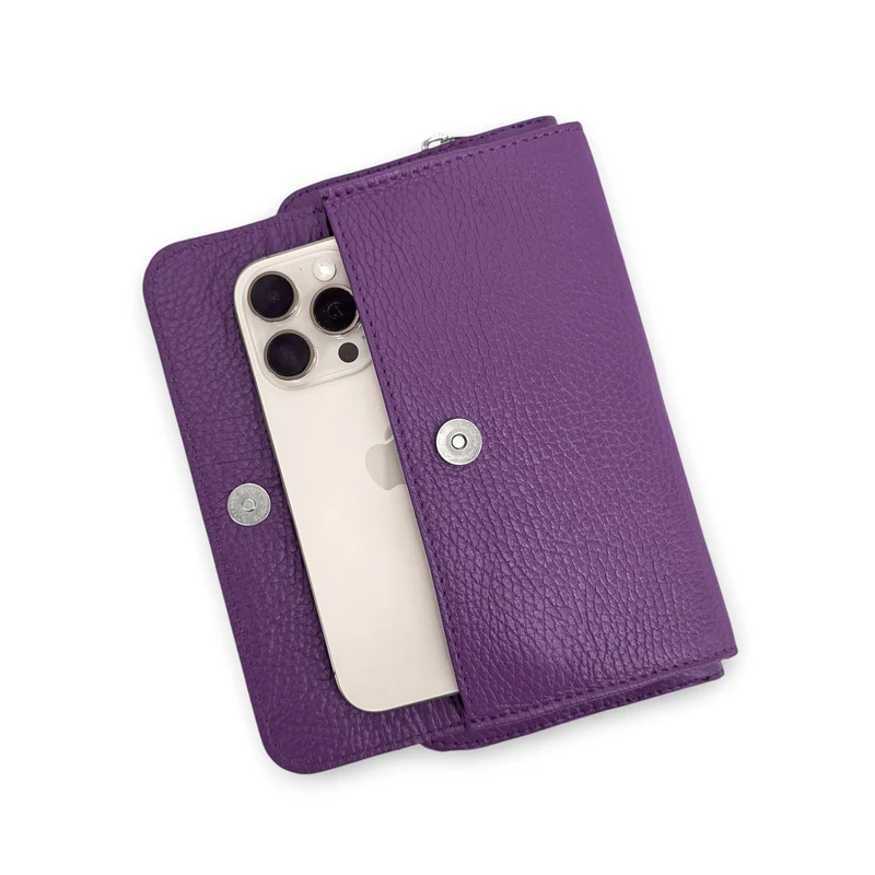 Sac portefeuille à bandoulière en cuir grainé CITY Violet