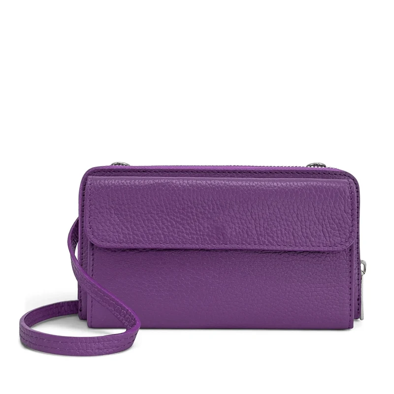 Sac portefeuille à bandoulière en cuir grainé CITY Violet
