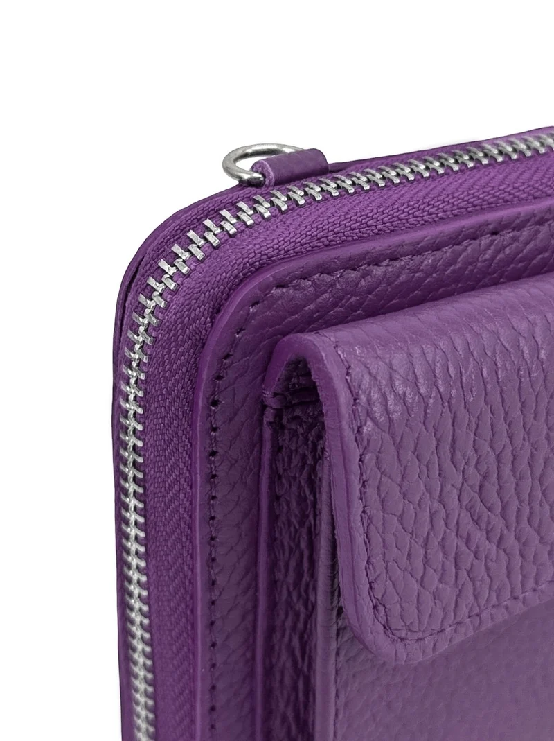 Sac portefeuille à bandoulière en cuir grainé CITY Violet