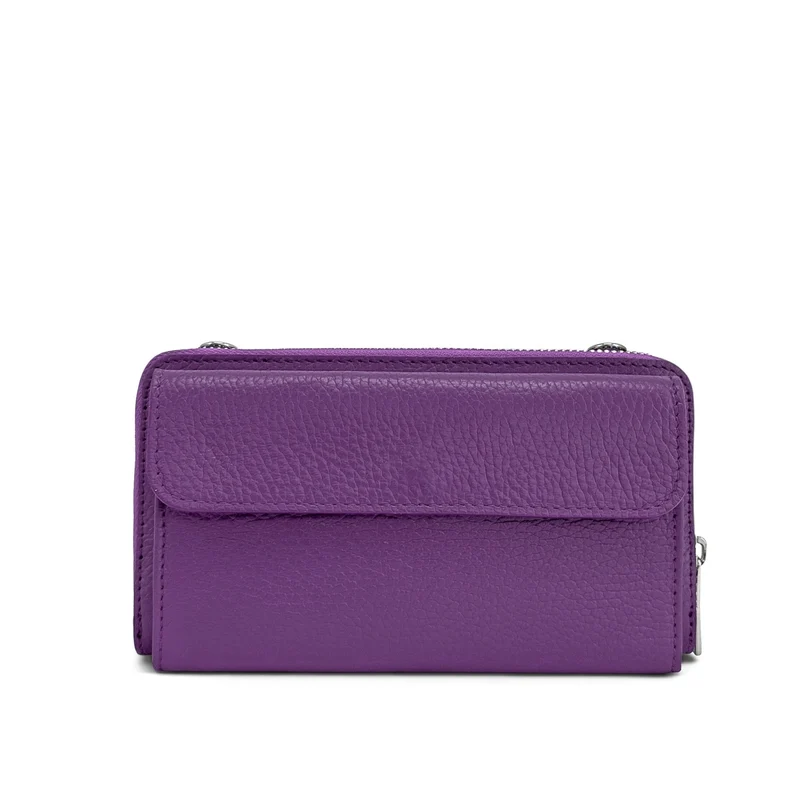 Sac portefeuille à bandoulière en cuir grainé CITY Violet