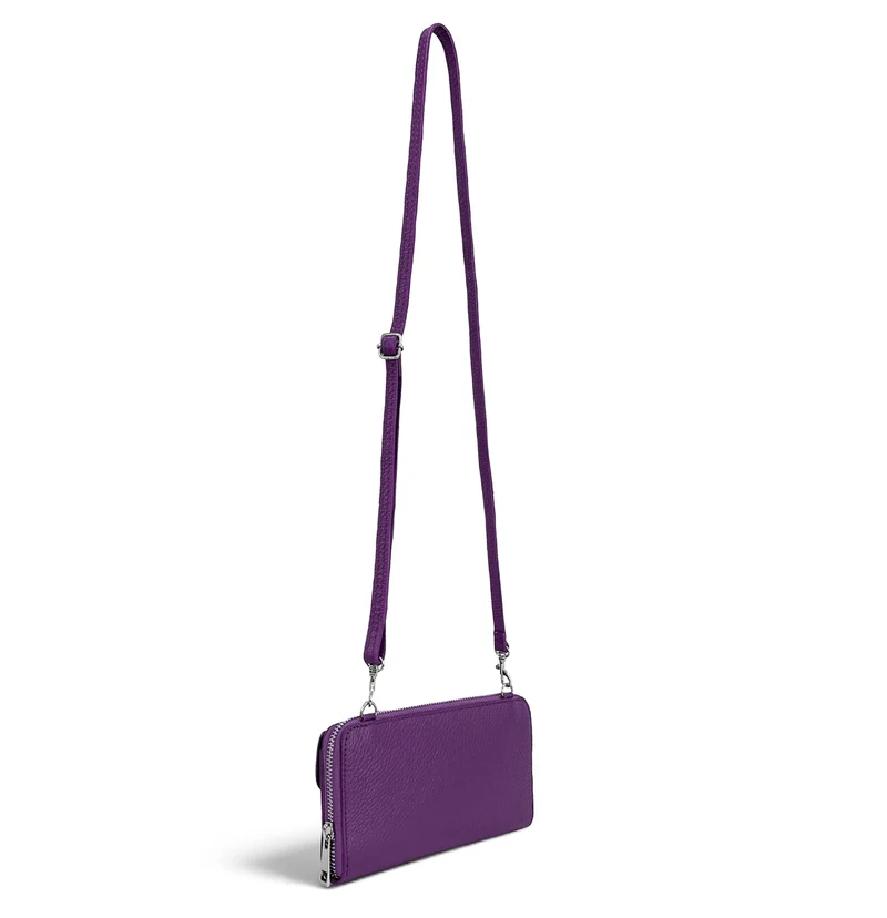 Sac portefeuille à bandoulière en cuir grainé CITY Violet