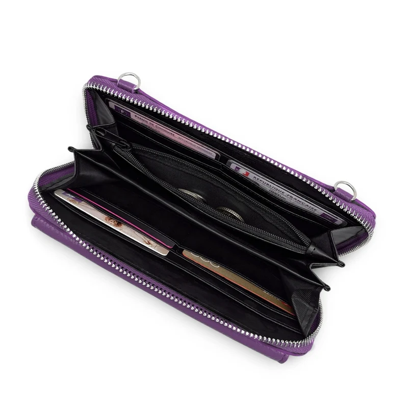 Sac portefeuille à bandoulière en cuir grainé CITY Violet