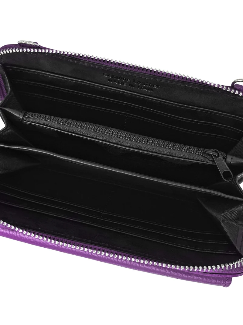 Sac portefeuille à bandoulière en cuir grainé CITY Violet