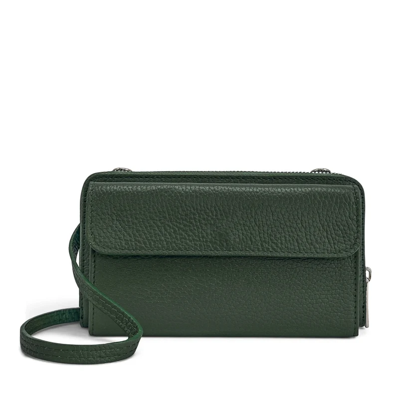 Sac portefeuille à bandoulière en cuir grainé CITY Vert forêt