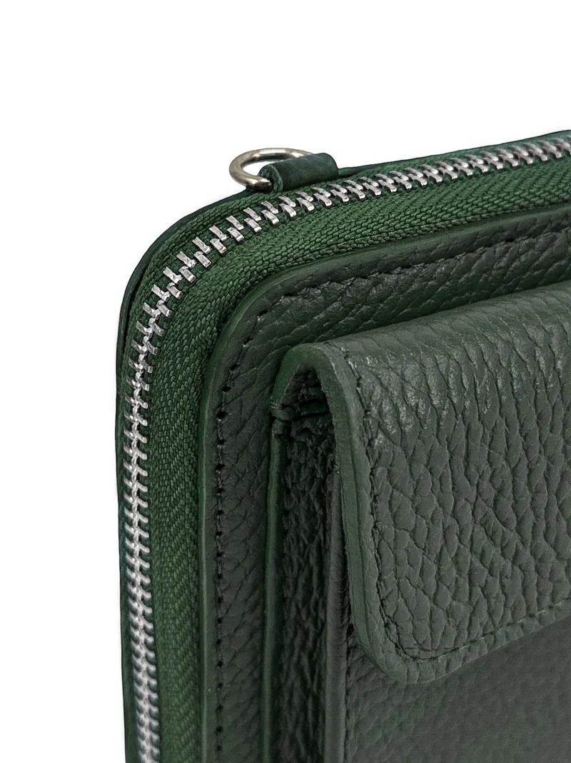 Sac portefeuille à bandoulière en cuir grainé CITY Vert forêt