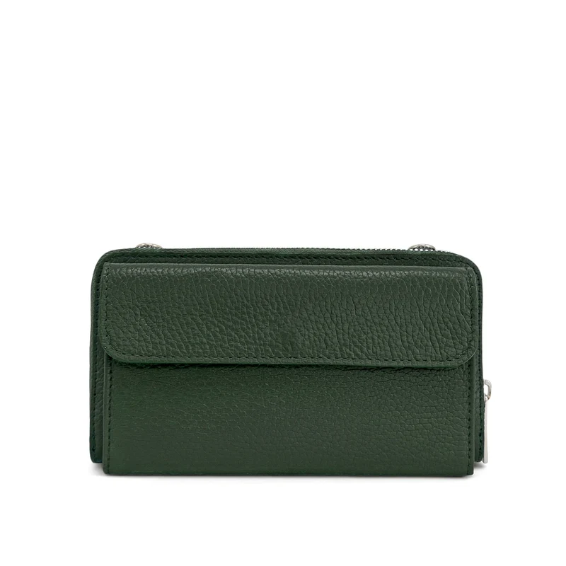 Sac portefeuille à bandoulière en cuir grainé CITY Vert forêt