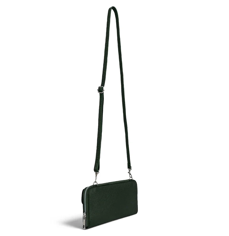 Sac portefeuille à bandoulière en cuir grainé CITY Vert forêt