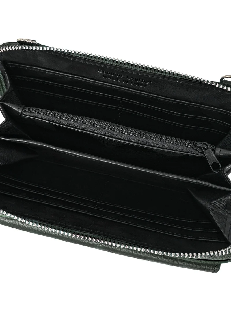 Sac portefeuille à bandoulière en cuir grainé CITY Vert forêt