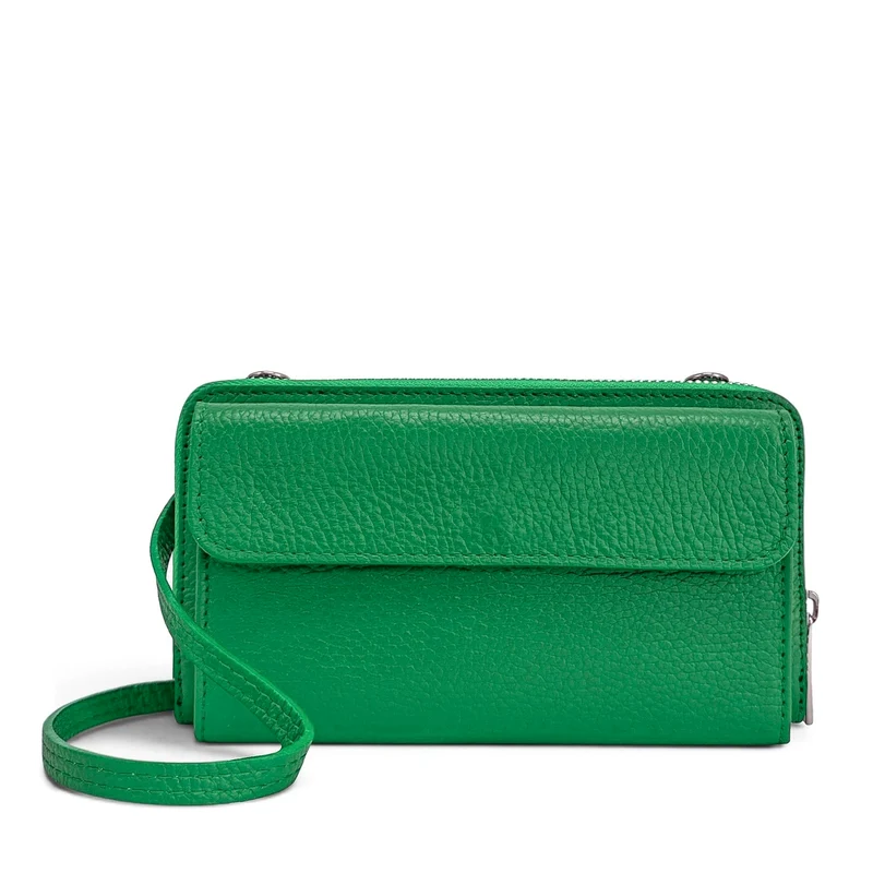 Sac portefeuille à bandoulière en cuir grainé CITY Vert anglais