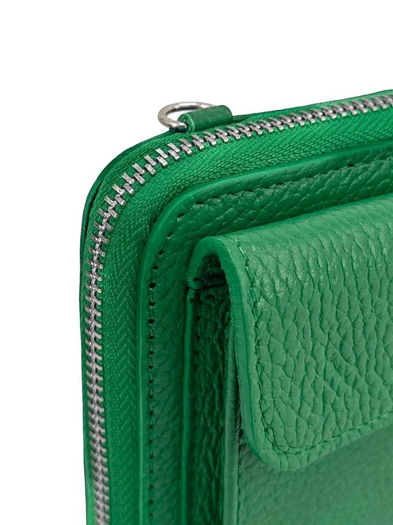 Sac portefeuille à bandoulière en cuir grainé CITY Vert anglais