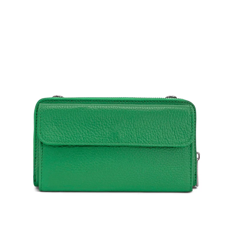 Sac portefeuille à bandoulière en cuir grainé CITY Vert anglais