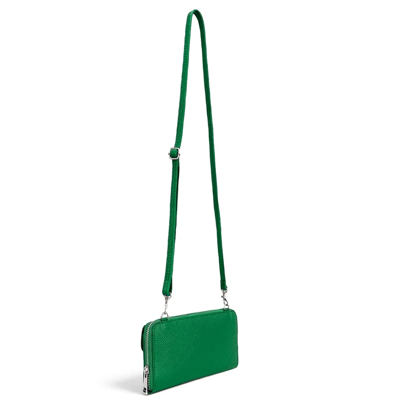Sac portefeuille à bandoulière en cuir grainé CITY Vert anglais