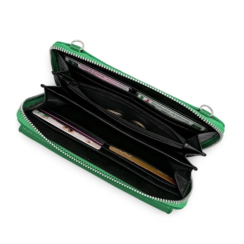 Sac portefeuille à bandoulière en cuir grainé CITY Vert anglais
