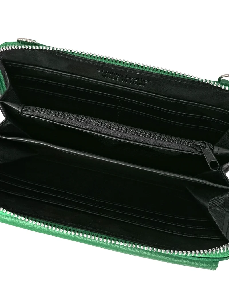 Sac portefeuille à bandoulière en cuir grainé CITY Vert anglais