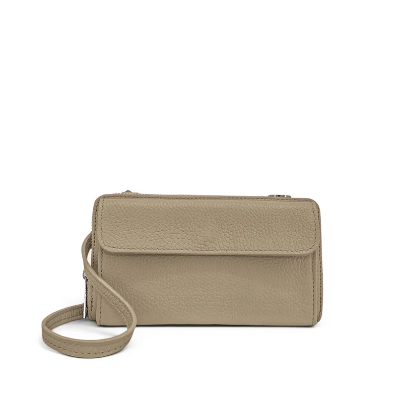 Sac portefeuille à bandoulière en cuir grainé CITY Taupe