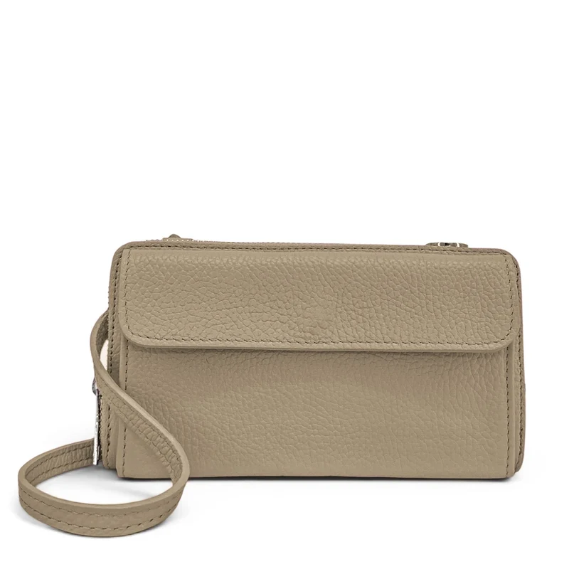 Sac portefeuille à bandoulière en cuir grainé CITY Taupe