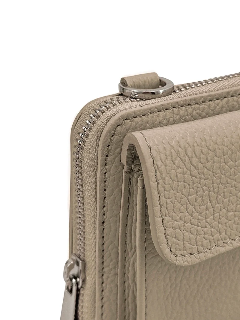 Sac portefeuille à bandoulière en cuir grainé CITY Taupe