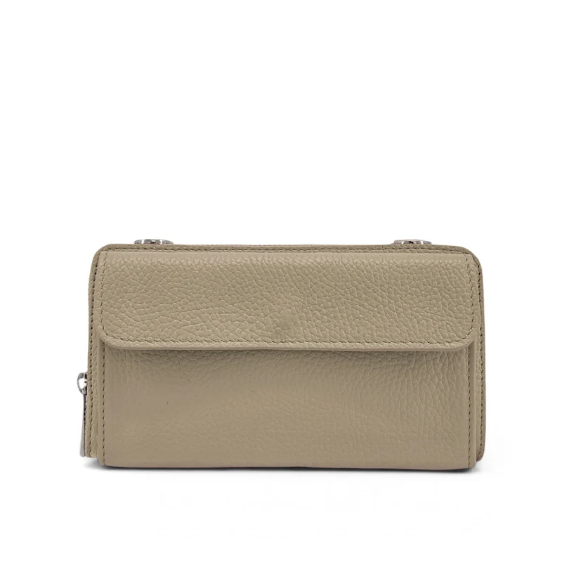 Sac portefeuille à bandoulière en cuir grainé CITY Taupe