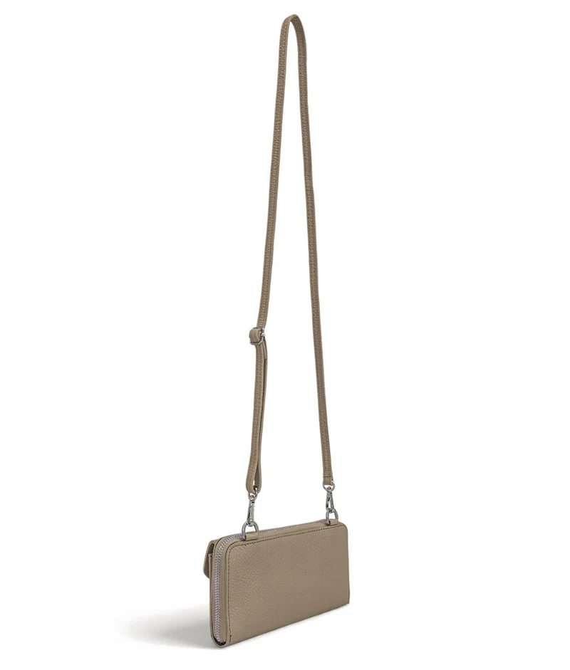 Sac portefeuille à bandoulière en cuir grainé CITY Taupe