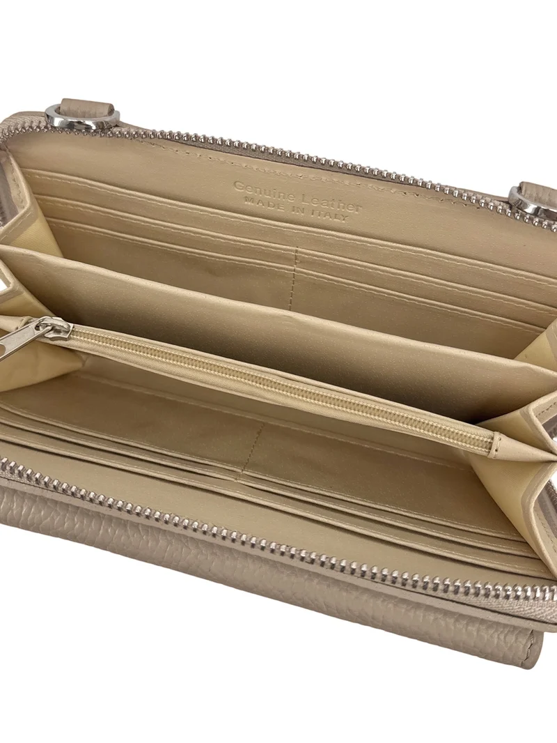 Sac portefeuille à bandoulière en cuir grainé CITY Taupe