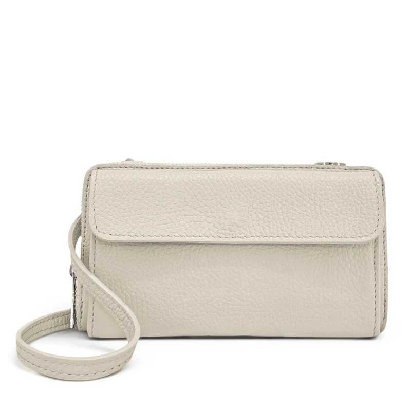 Sac portefeuille à bandoulière en cuir grainé CITY Taupe clair