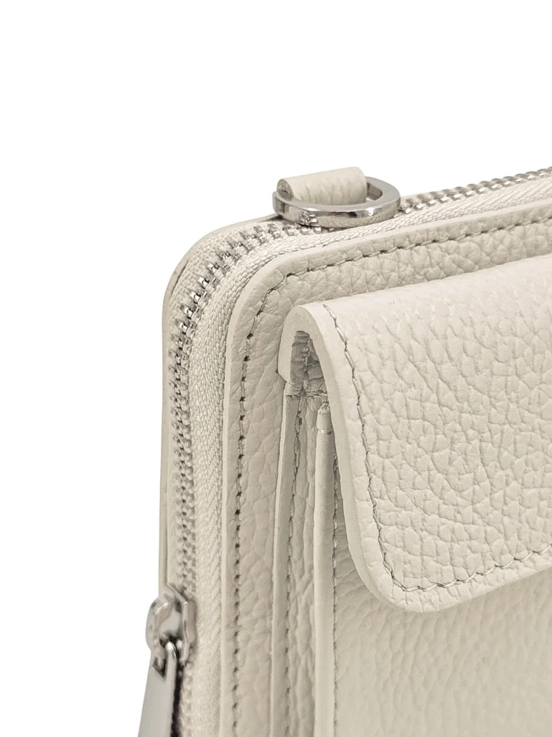 Sac portefeuille à bandoulière en cuir grainé CITY Taupe clair