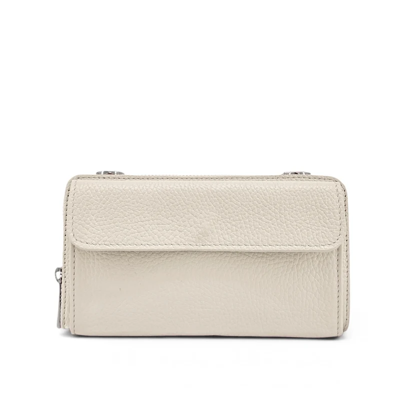 Sac portefeuille à bandoulière en cuir grainé CITY Taupe clair
