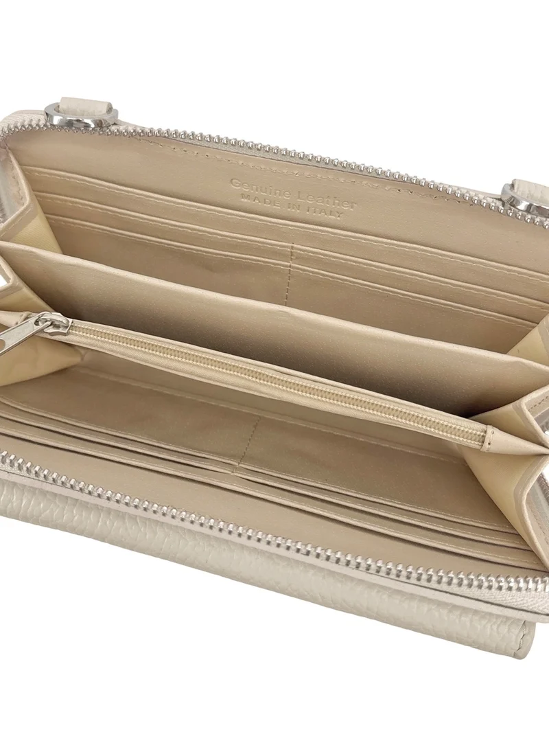 Sac portefeuille à bandoulière en cuir grainé CITY Taupe clair