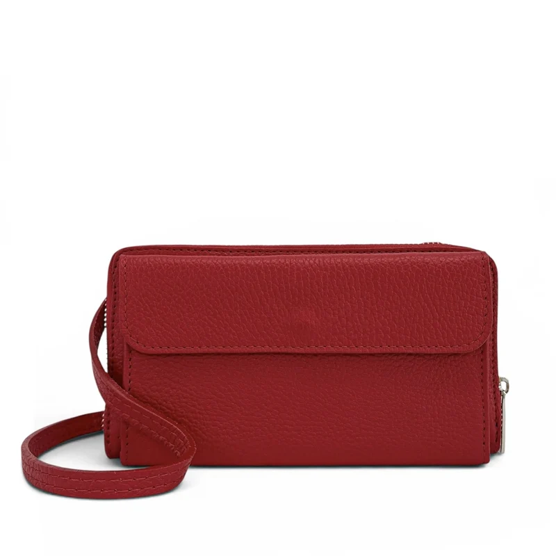 Sac portefeuille à bandoulière en cuir grainé CITY Rouge bordeaux