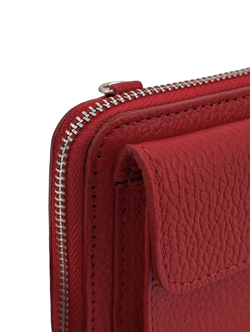 Sac portefeuille à bandoulière en cuir grainé CITY Rouge bordeaux