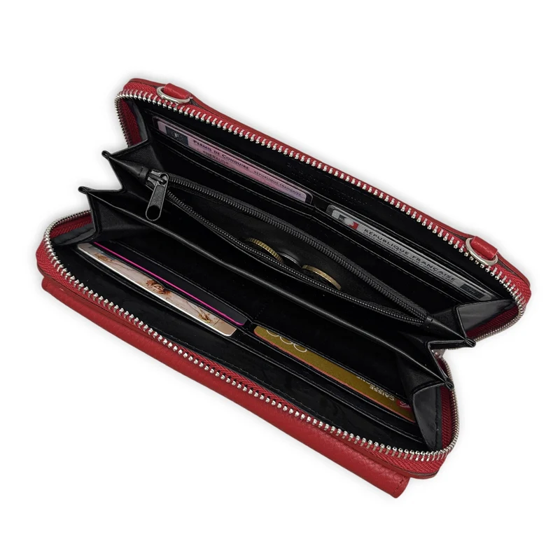 Sac portefeuille à bandoulière en cuir grainé CITY Rouge bordeaux