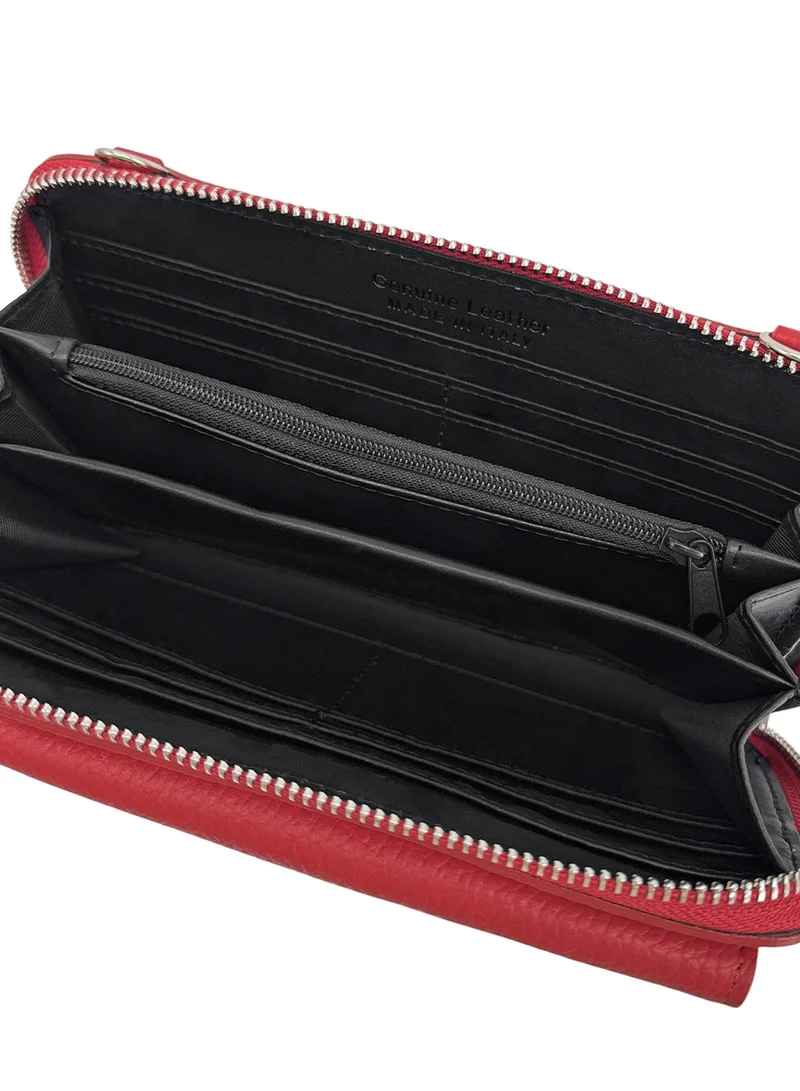 Sac portefeuille à bandoulière en cuir grainé CITY Rouge bordeaux