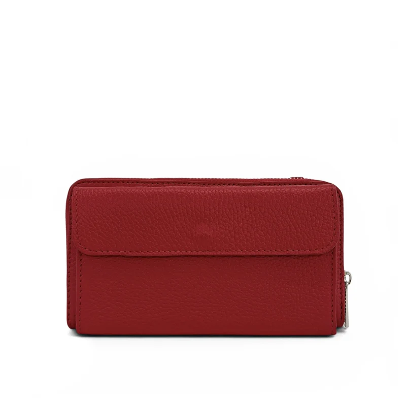 Sac portefeuille à bandoulière en cuir grainé CITY Rouge bordeaux