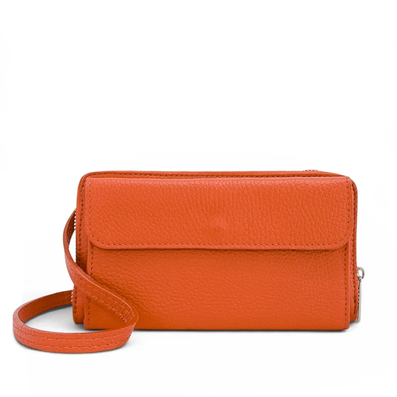 Sac portefeuille à bandoulière en cuir grainé CITY Orange