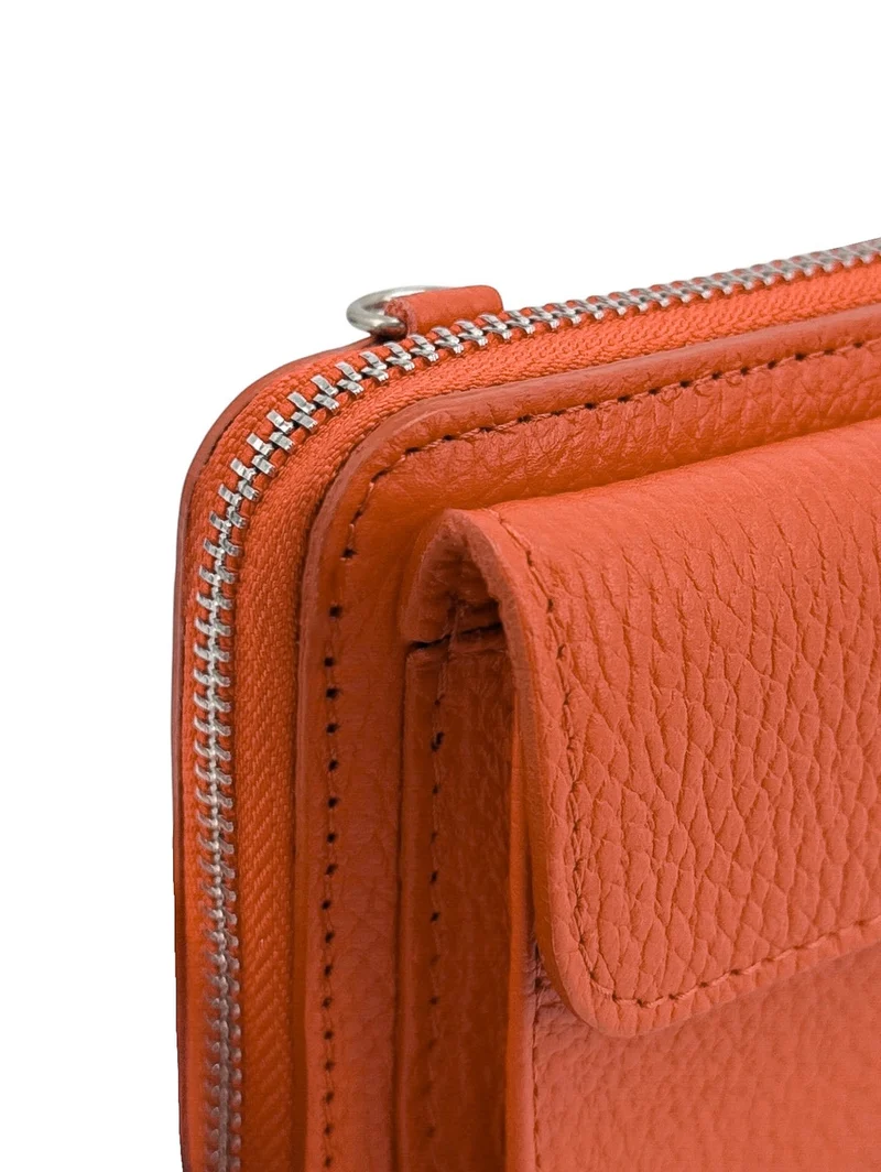 Sac portefeuille à bandoulière en cuir grainé CITY Orange