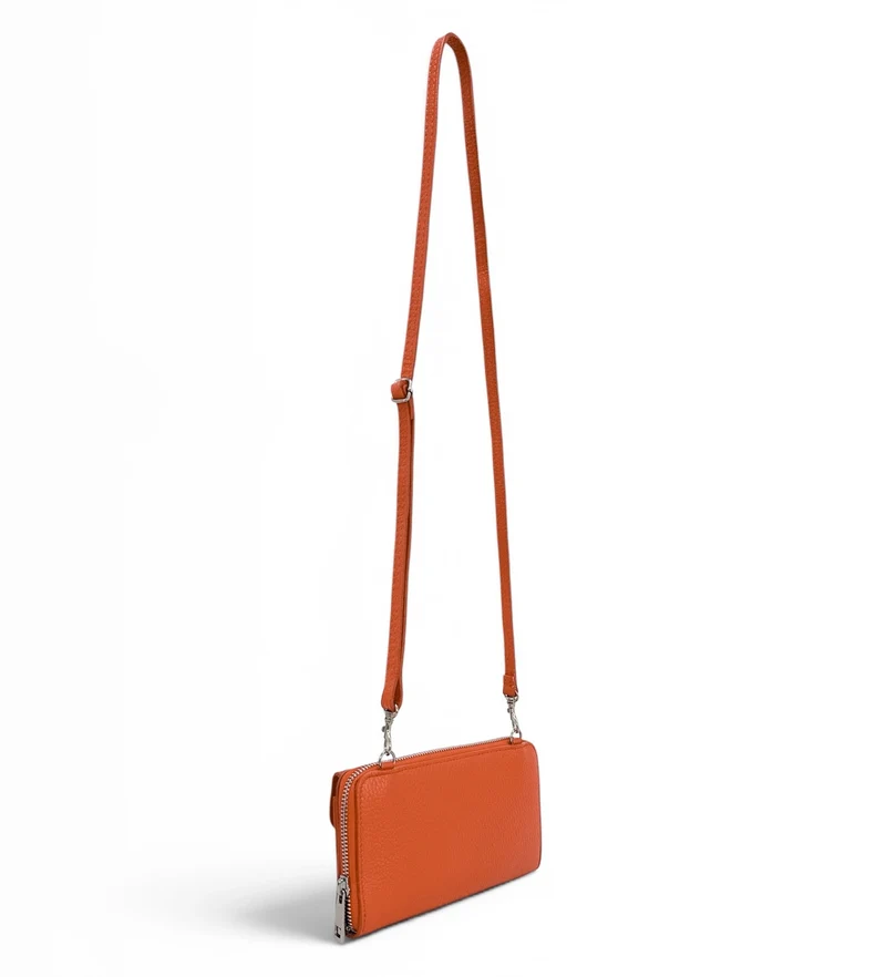 Sac portefeuille à bandoulière en cuir grainé CITY Orange