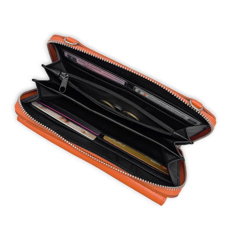 Sac portefeuille à bandoulière en cuir grainé CITY Orange