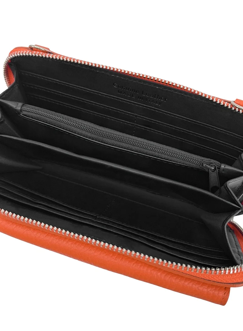 Sac portefeuille à bandoulière en cuir grainé CITY Orange