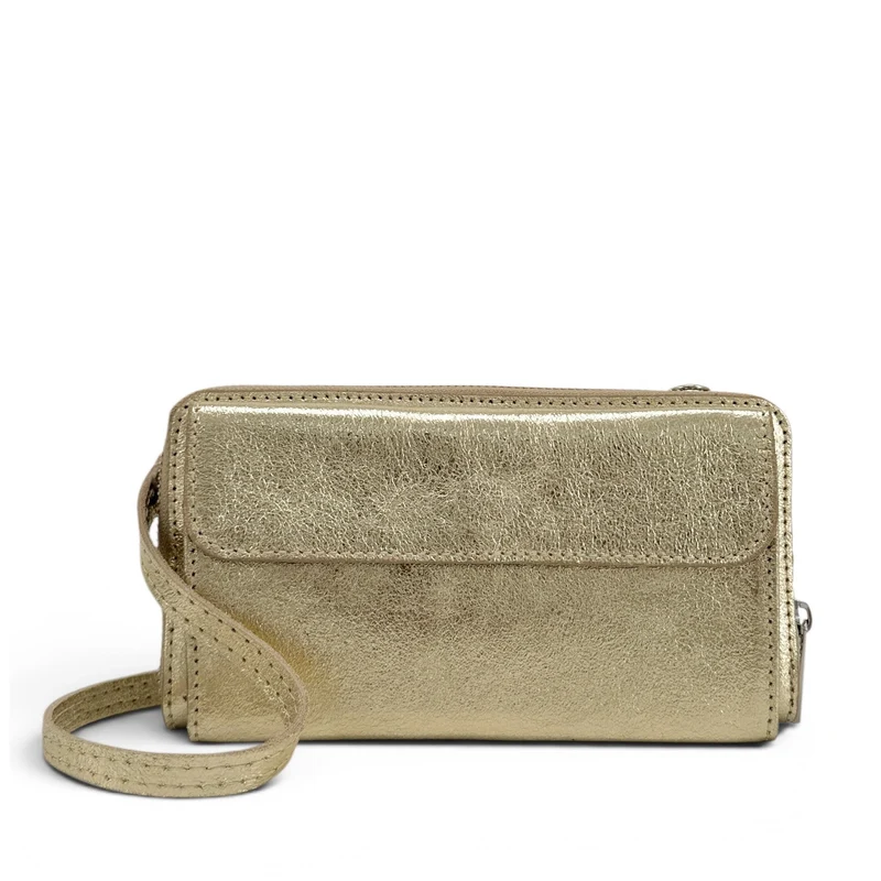 Sac portefeuille à bandoulière en cuir irisé CITY Or pâle