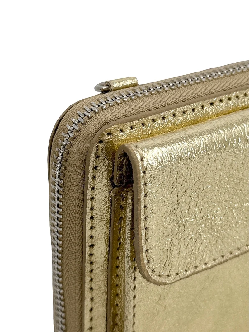 Sac portefeuille à bandoulière en cuir irisé CITY Or pâle
