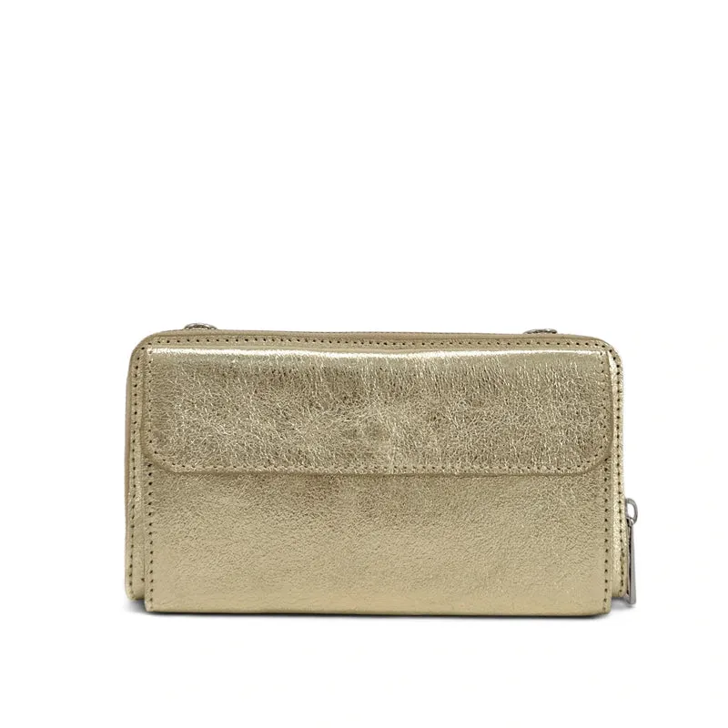 Sac portefeuille à bandoulière en cuir irisé CITY Or pâle