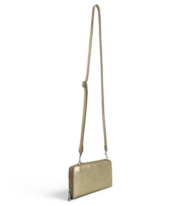 Sac portefeuille à bandoulière en cuir irisé CITY Or pâle