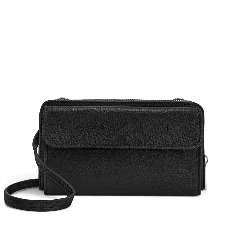 Sac portefeuille à bandoulière en cuir grainé CITY Noir