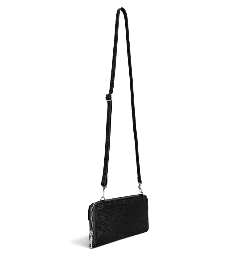 Sac portefeuille à bandoulière en cuir grainé CITY Noir