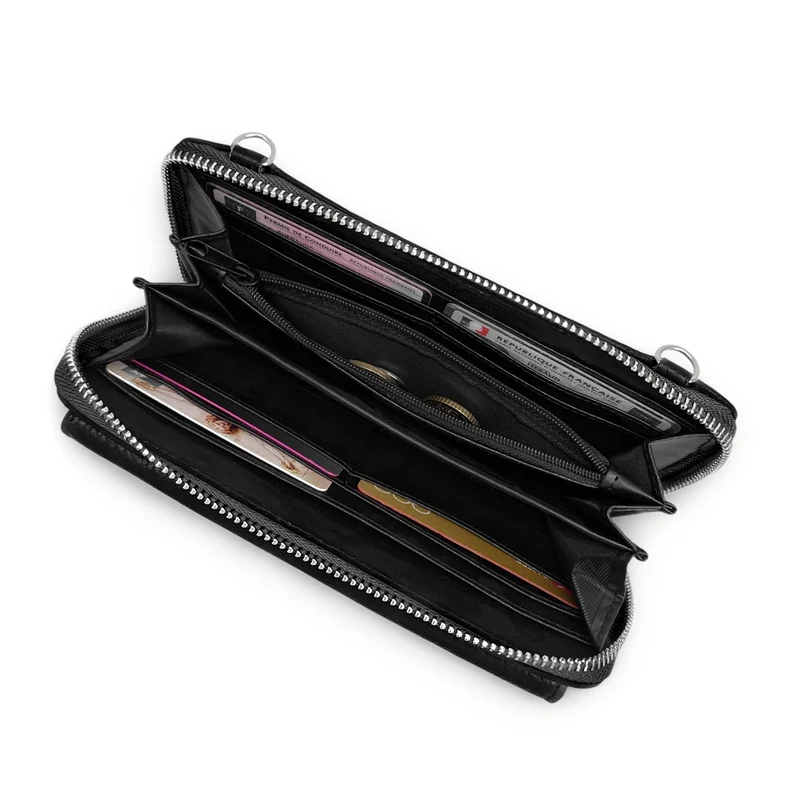 Sac portefeuille à bandoulière en cuir grainé CITY Noir