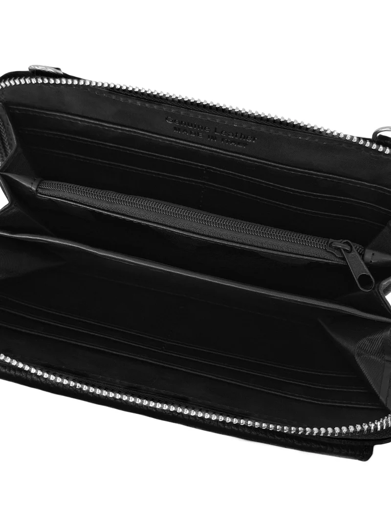 Sac portefeuille à bandoulière en cuir grainé CITY Noir