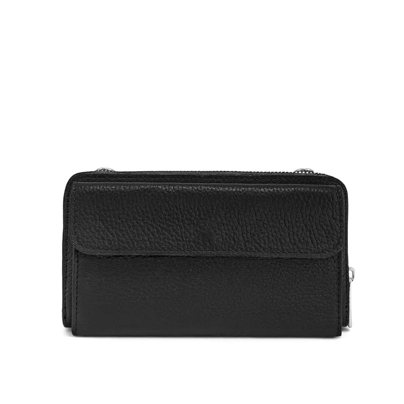 Sac portefeuille à bandoulière en cuir grainé CITY Noir
