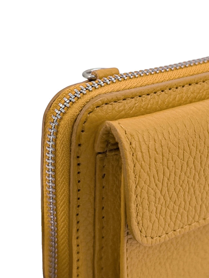 Sac portefeuille à bandoulière en cuir grainé CITY Jaune Moutarde