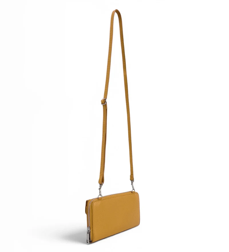 Sac portefeuille à bandoulière en cuir grainé CITY Jaune Moutarde